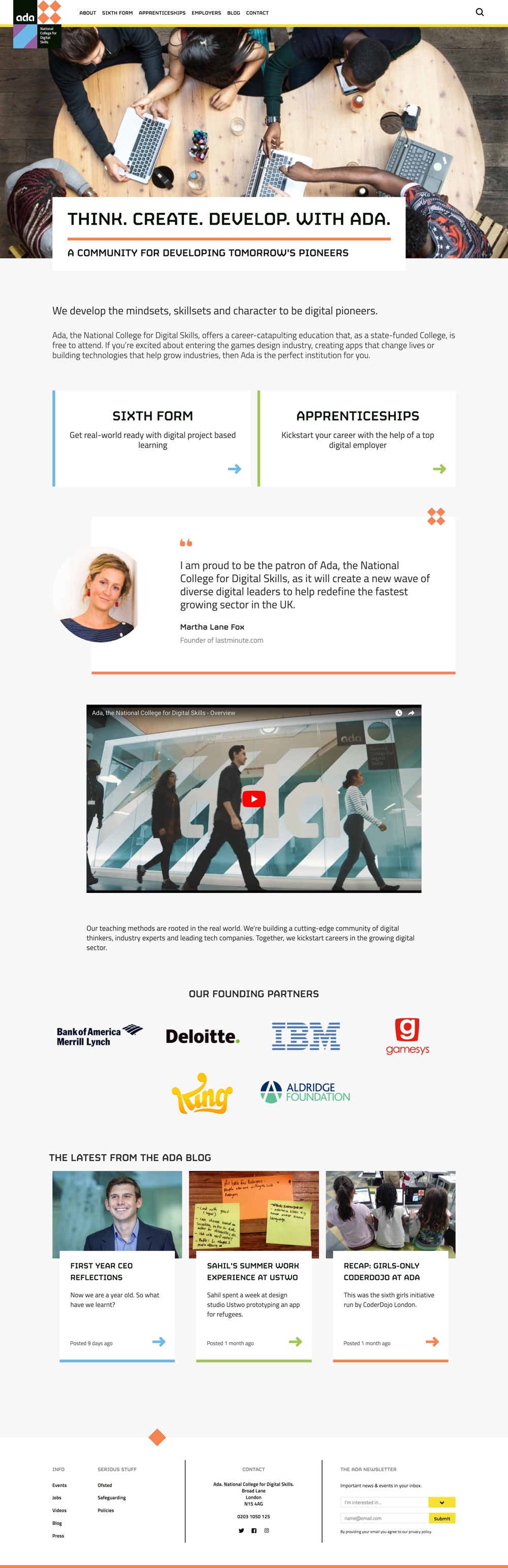 Screenshot of the Ada College website project