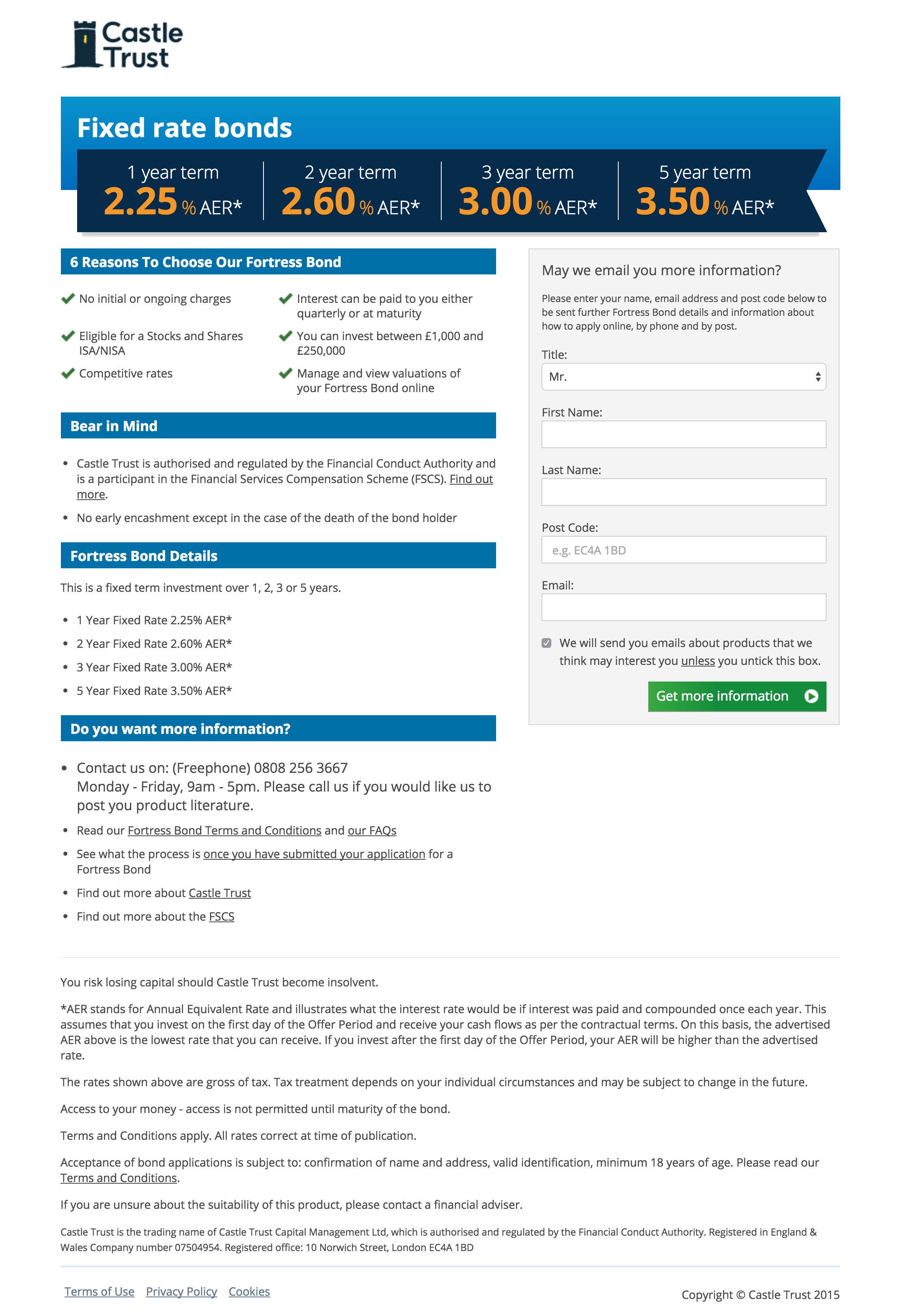 Screenshot of the Castle Trust Bank landing pages project