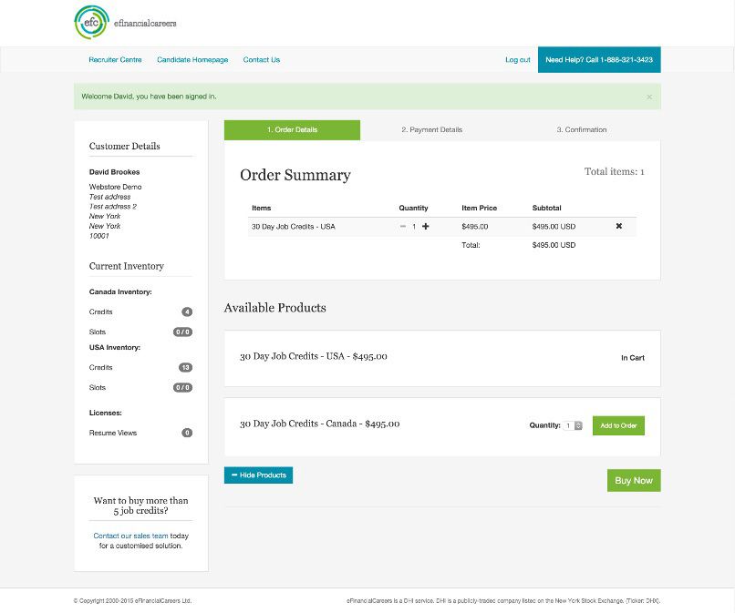 Screenshot of the eFinancial Careers website project