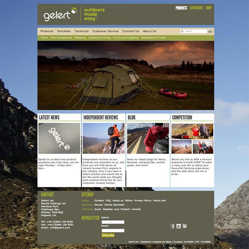 Screenshot of the Gelert Outdoor website project