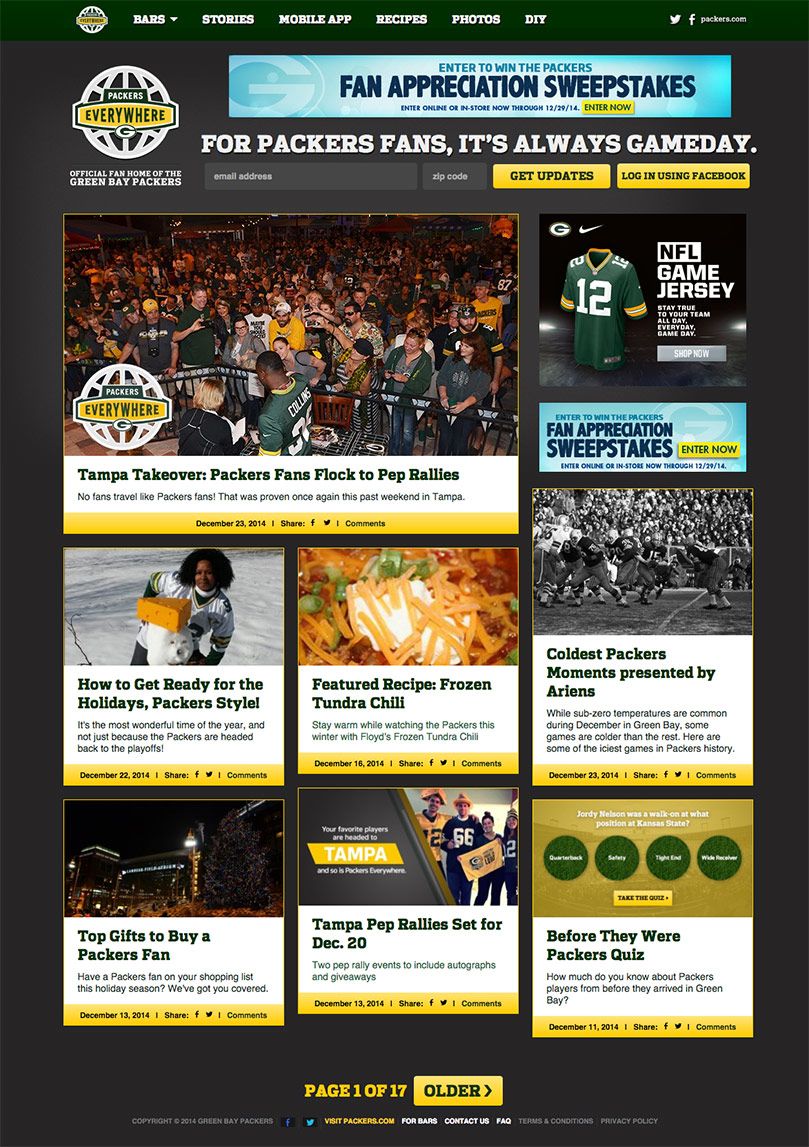 Screenshot of the Packers Everywhere website project